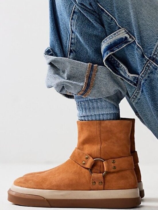 Free People Shoes - Free People Bodhi Harness Bootie 7.5 Tan Suede Sneaker Boot NEW